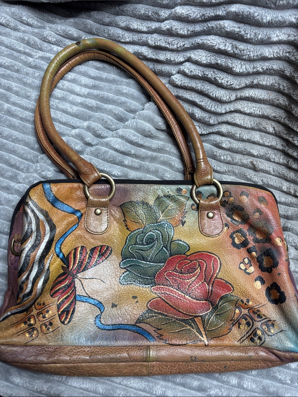 Anuschka Multicolor Shoulder bag Floral Hand Painted genuine Leather